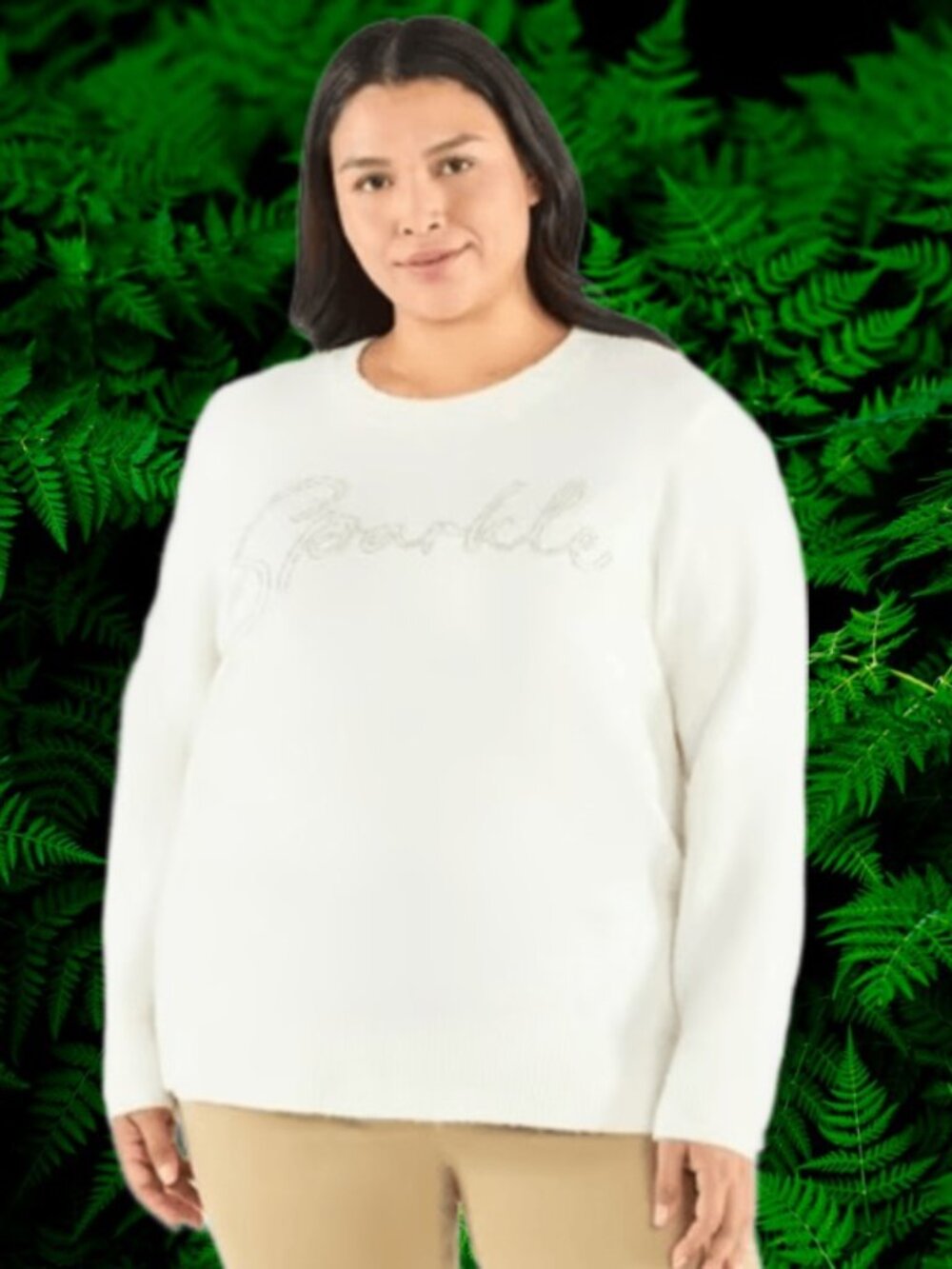Terra & Sky Women's Plus Holiday Talking Knit Sweater Winter White Size 4X